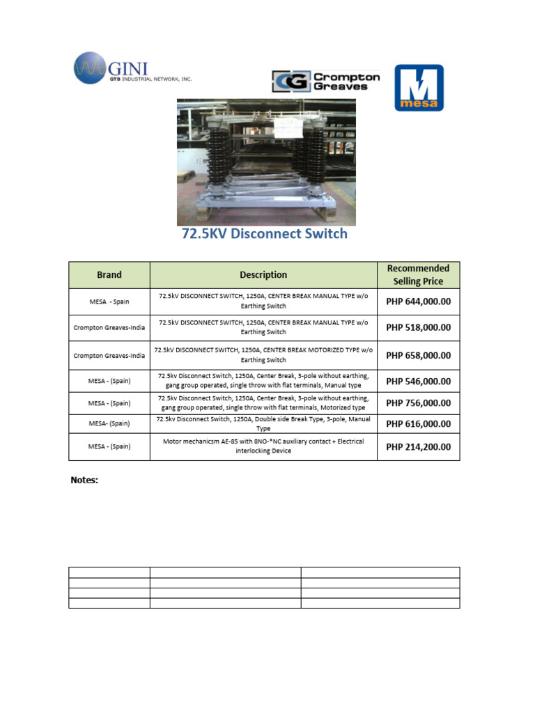 72.5kv Disconnect Switch | PDF | Switch | Electrical Engineering