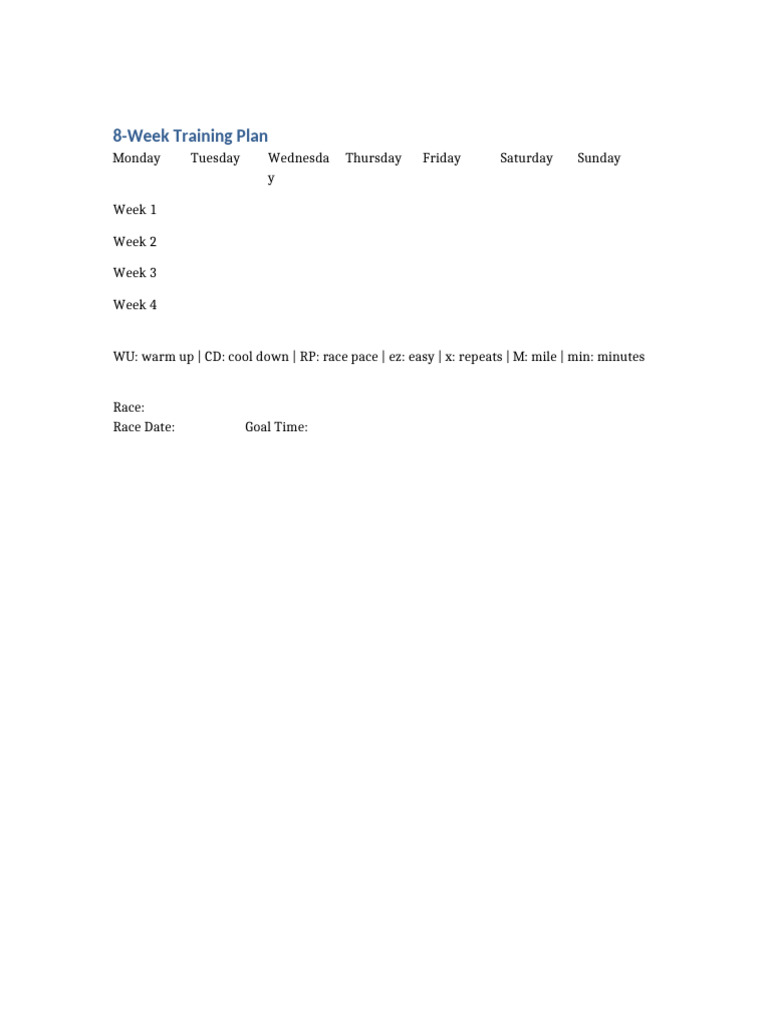 8 Week Training Plan Editable | PDF