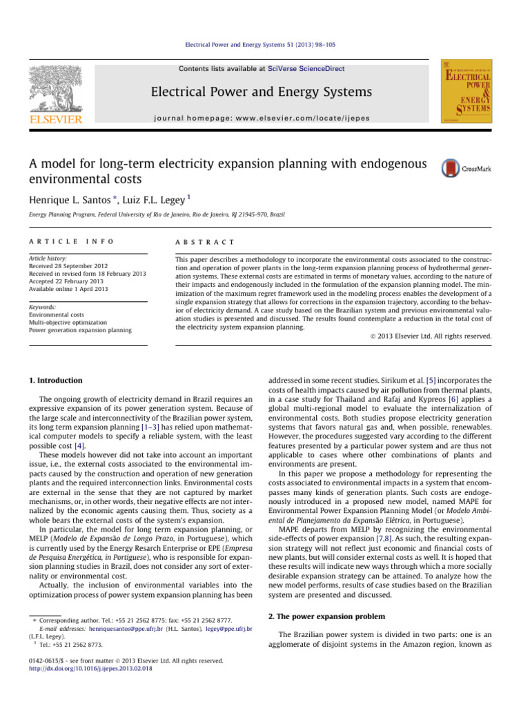 A Model for Long Term Electricity Expansion 2013 International Journal ...