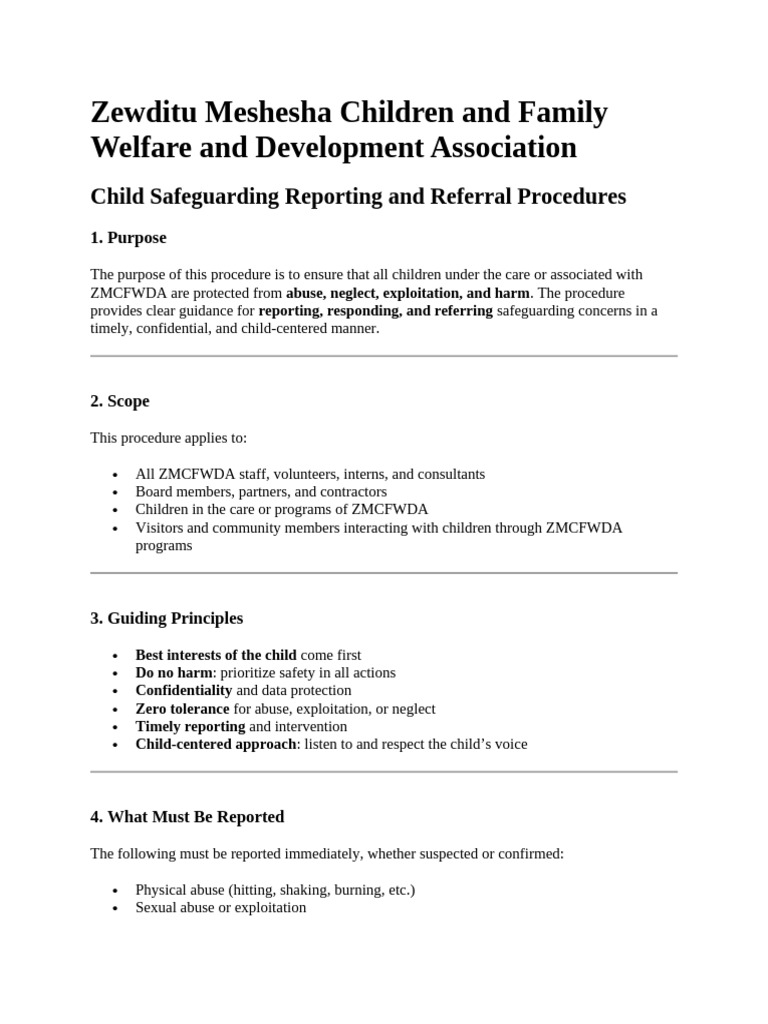 Child Safeguarding Reporting and Referral Procedures | PDF | Child ...