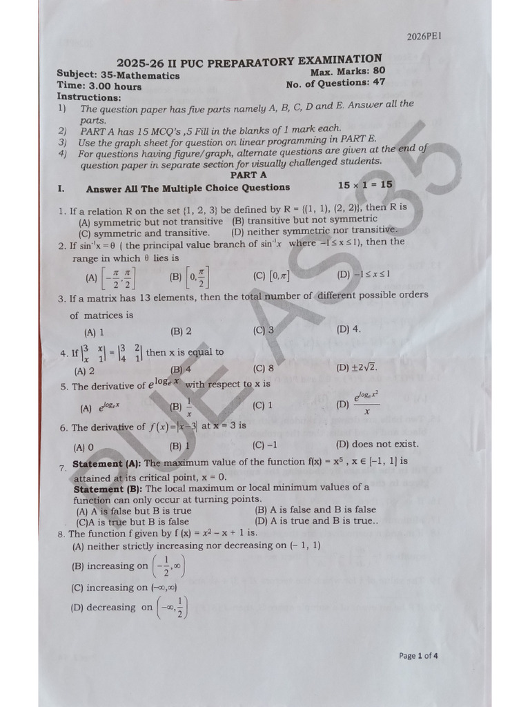 Maths Preparatory Board Paper | PDF