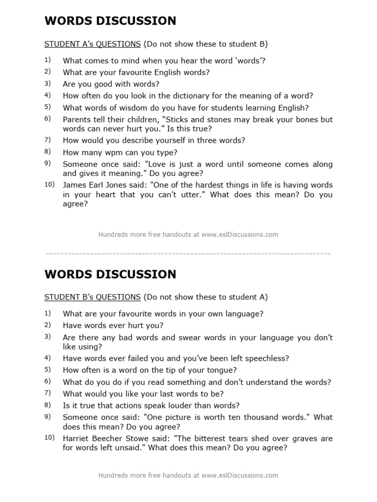 Words Discussion Questions | PDF