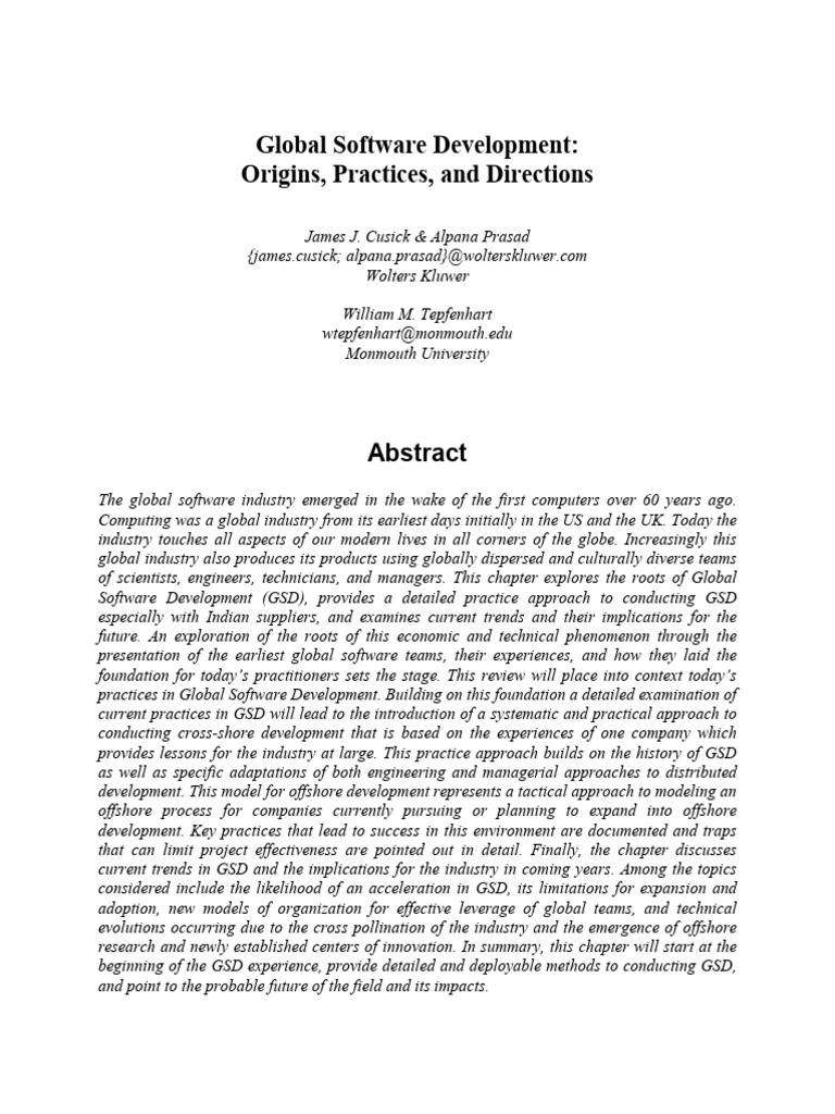 Global Software Development Origins Practices and | PDF | Science