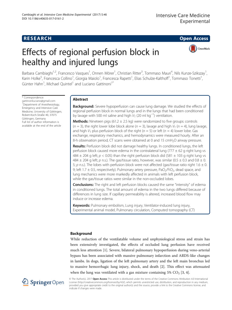 Effects of Regional Perfusion Block in Healthy and Injured Lungs | PDF ...