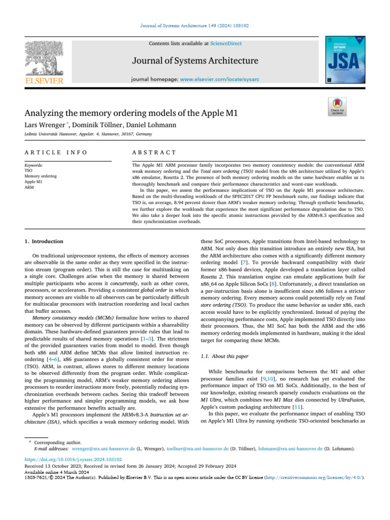 Analyzing the Memory Ordering Models of the Apple M1 | PDF | Cpu Cache ...