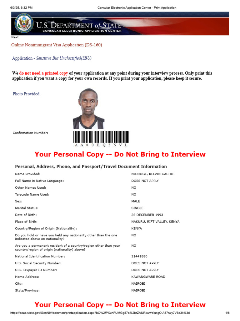 Consular Electronic Application Center - Print Application | PDF ...