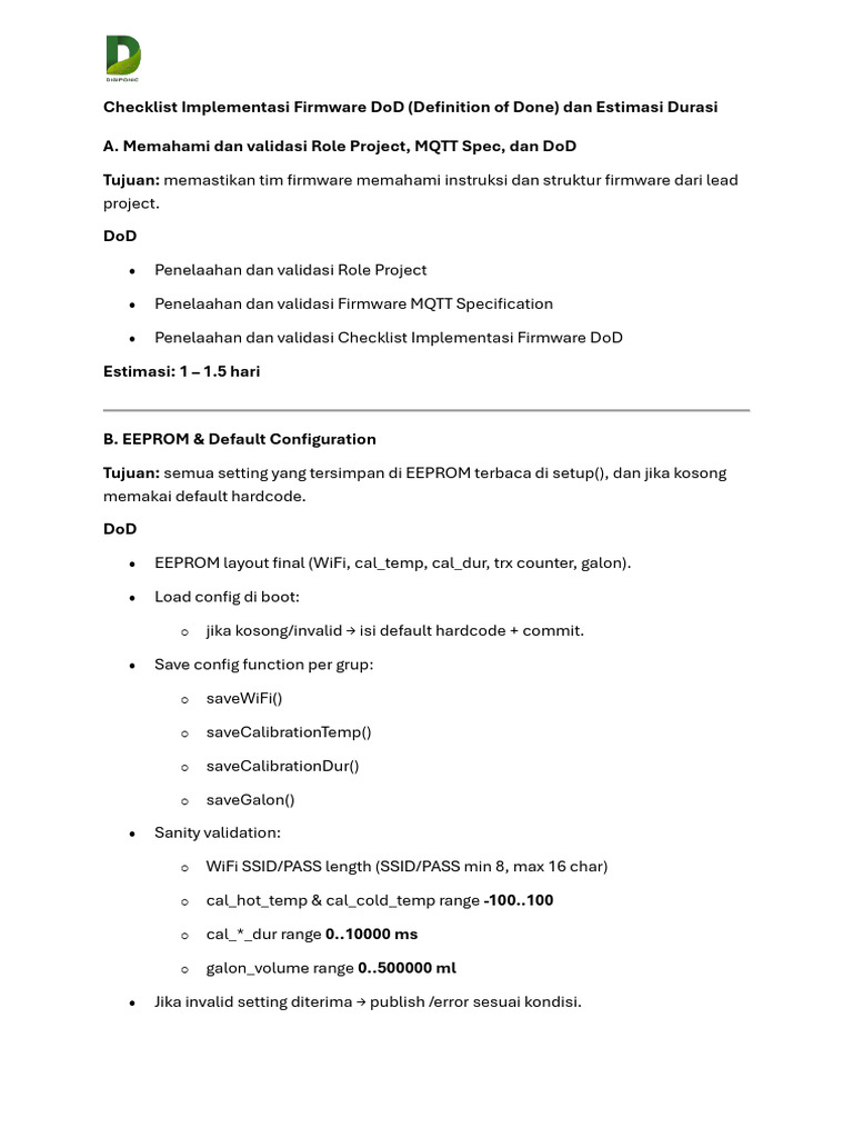 Checklist Implementasi Firmware DoD | PDF