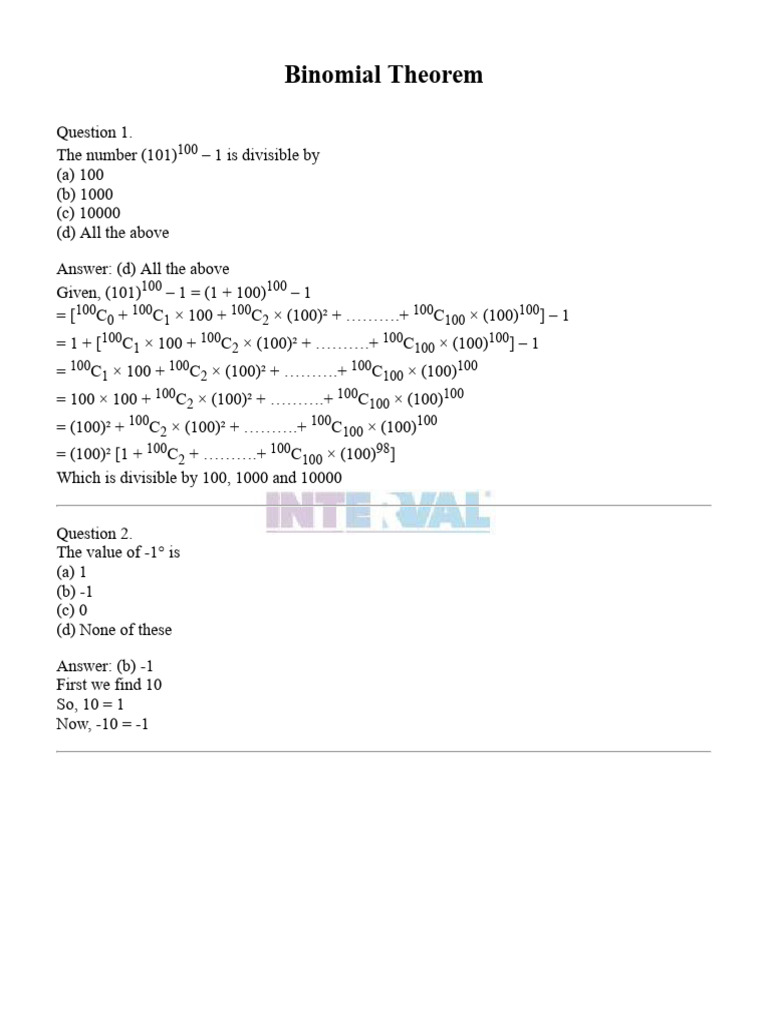 Binomial Theorem - Watermark | PDF | Mathematics | Elementary Mathematics
