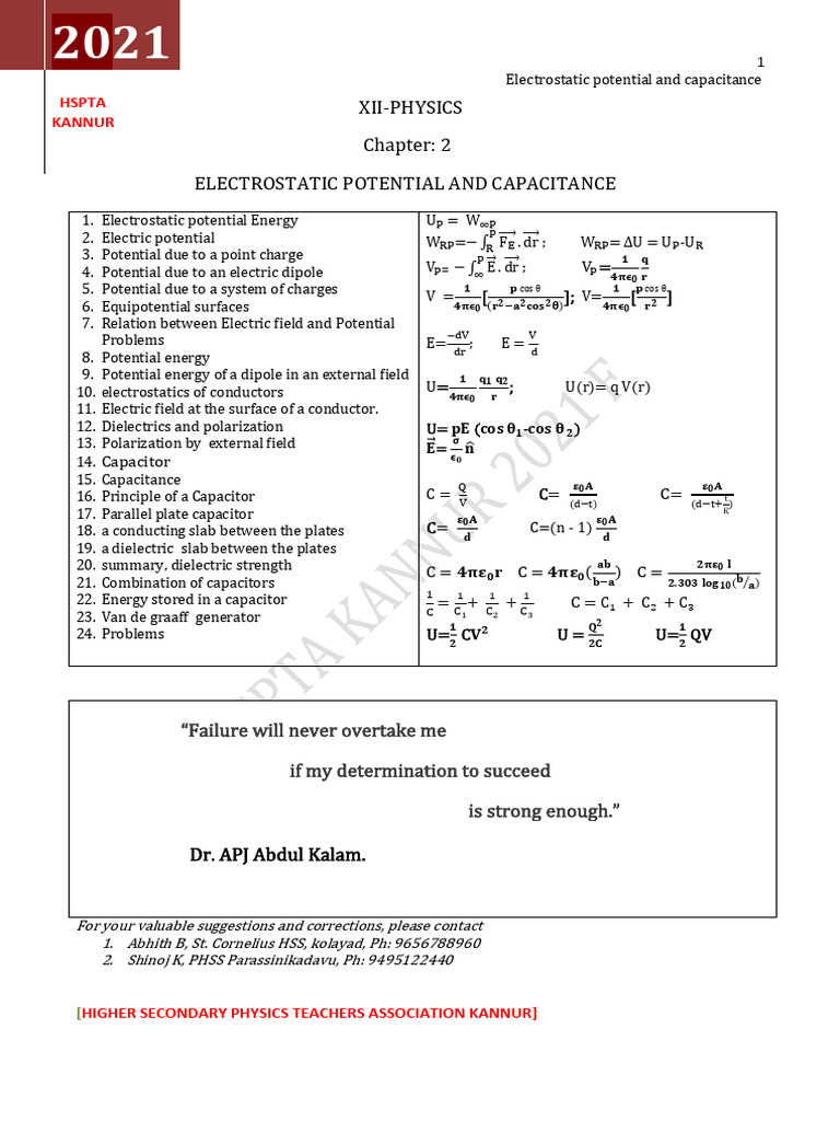 Hsslive-HSTA-2.2 Electrostatic Potential and Capacitance 2021F | PDF ...