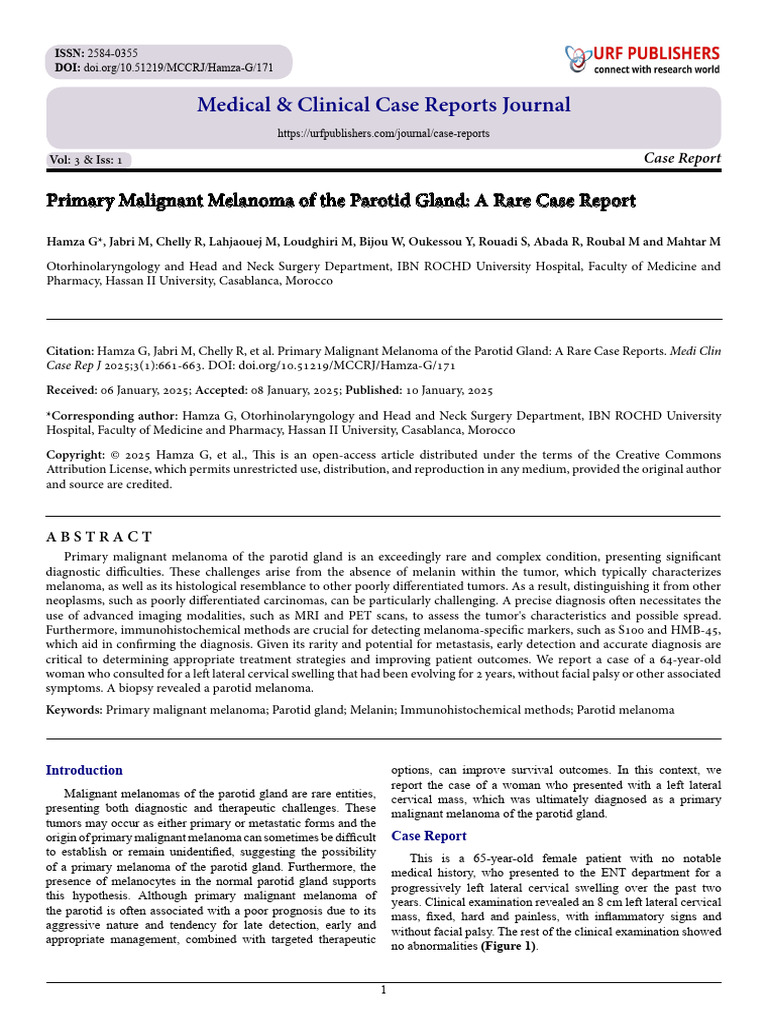 Primary Malignant Melanoma of the Parotid Gland: A Rare Case Report ...