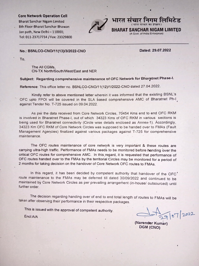 Comprehensive Mtce of Ofc Network For Bharatnet Phase I | PDF ...