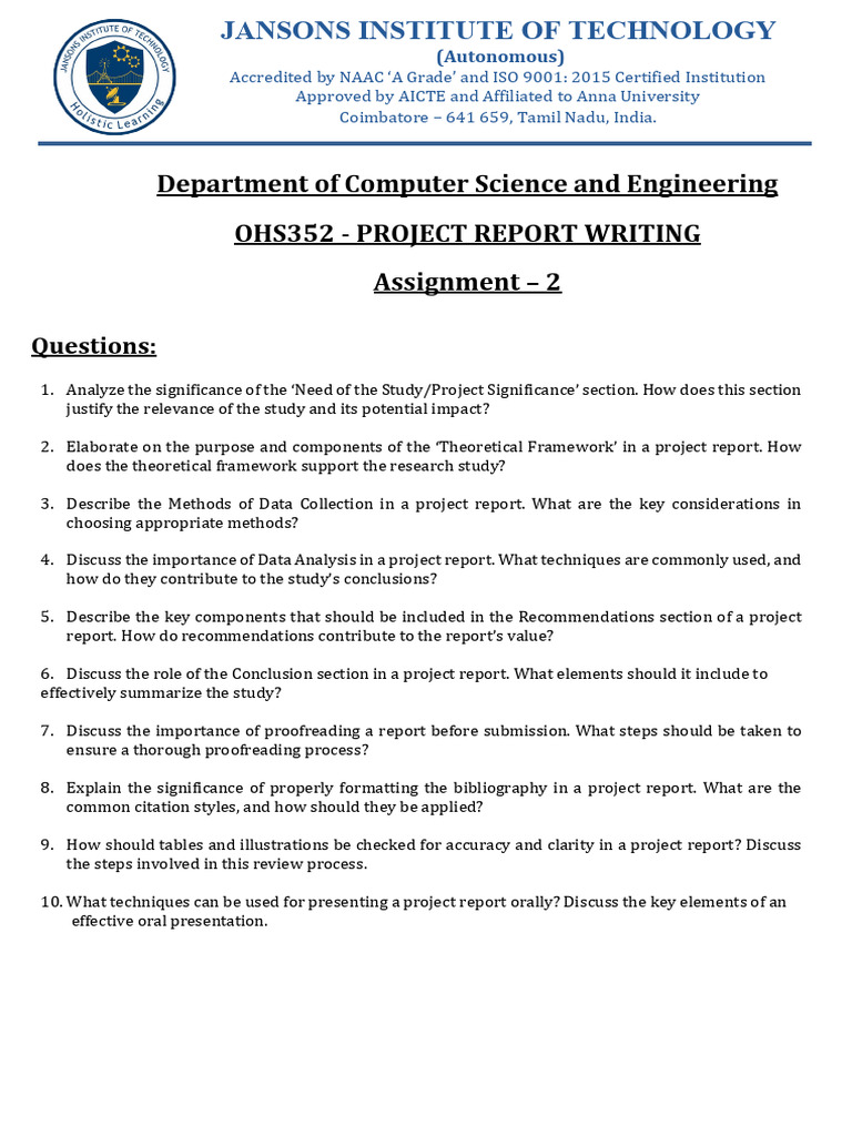 Ohs352 - Project Report Writing _ Assignment 2 - Qp | PDF