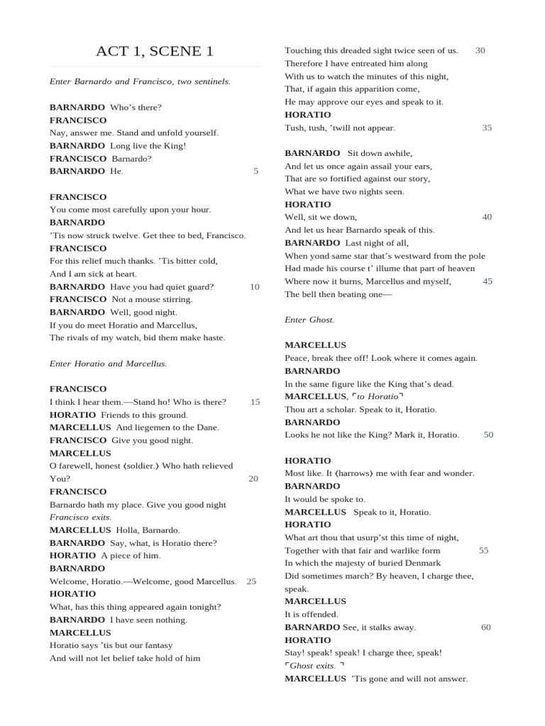 Act 1 Scene 1 Hamlet | PDF