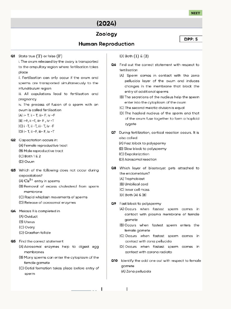 Human Reproduction DPP | PDF