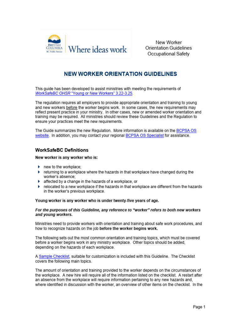 New Worker Orientation Guidelines | PDF | Occupational Safety And ...