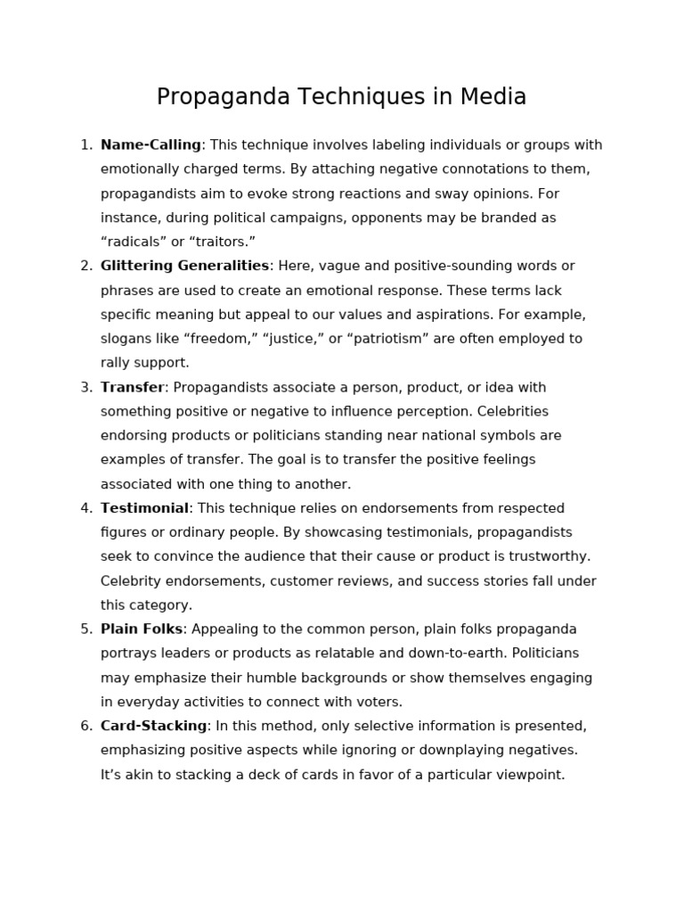 Propaganda Techniques in Media Attributed 1 | PDF | Propaganda | Human ...