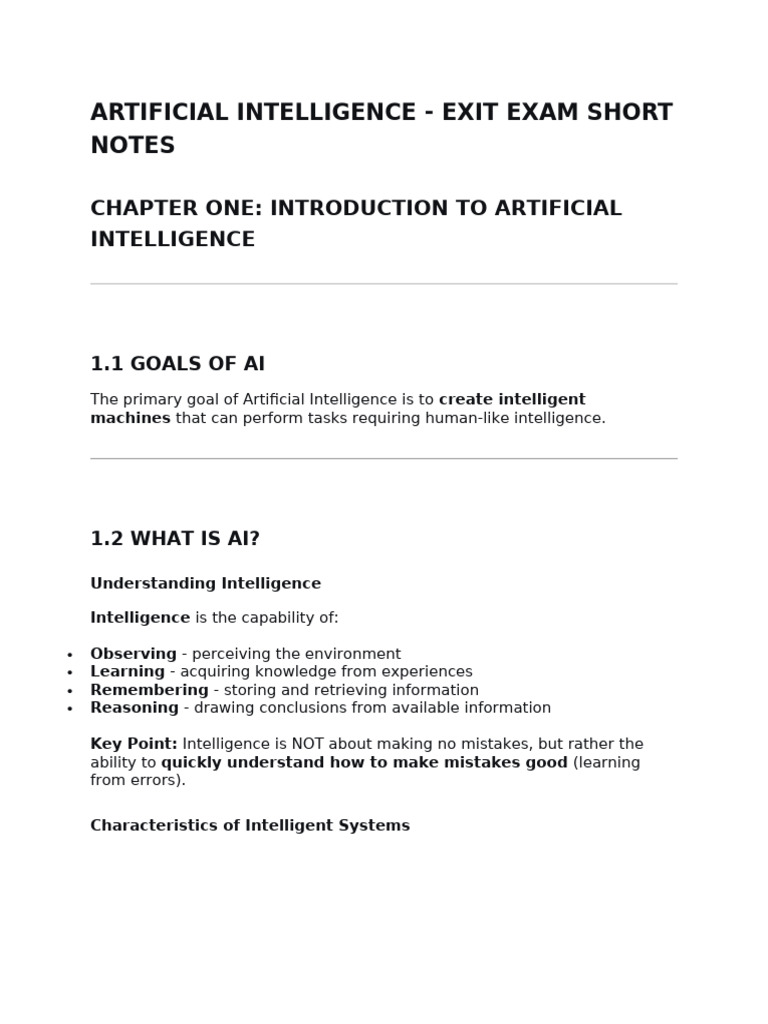 Artificial Intelligence All Chapter Short Note | PDF | Artificial ...