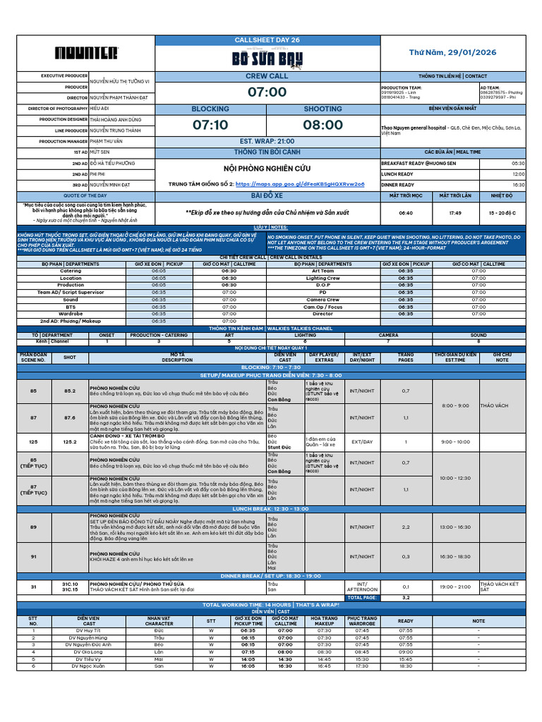 BSB - Callsheet - Day 26 - 2901 | PDF