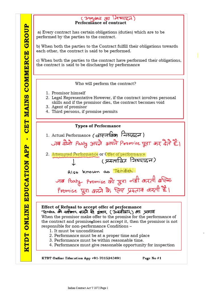Content - Indian Contract Act, 1872 - VII Notes | PDF | Business Law ...