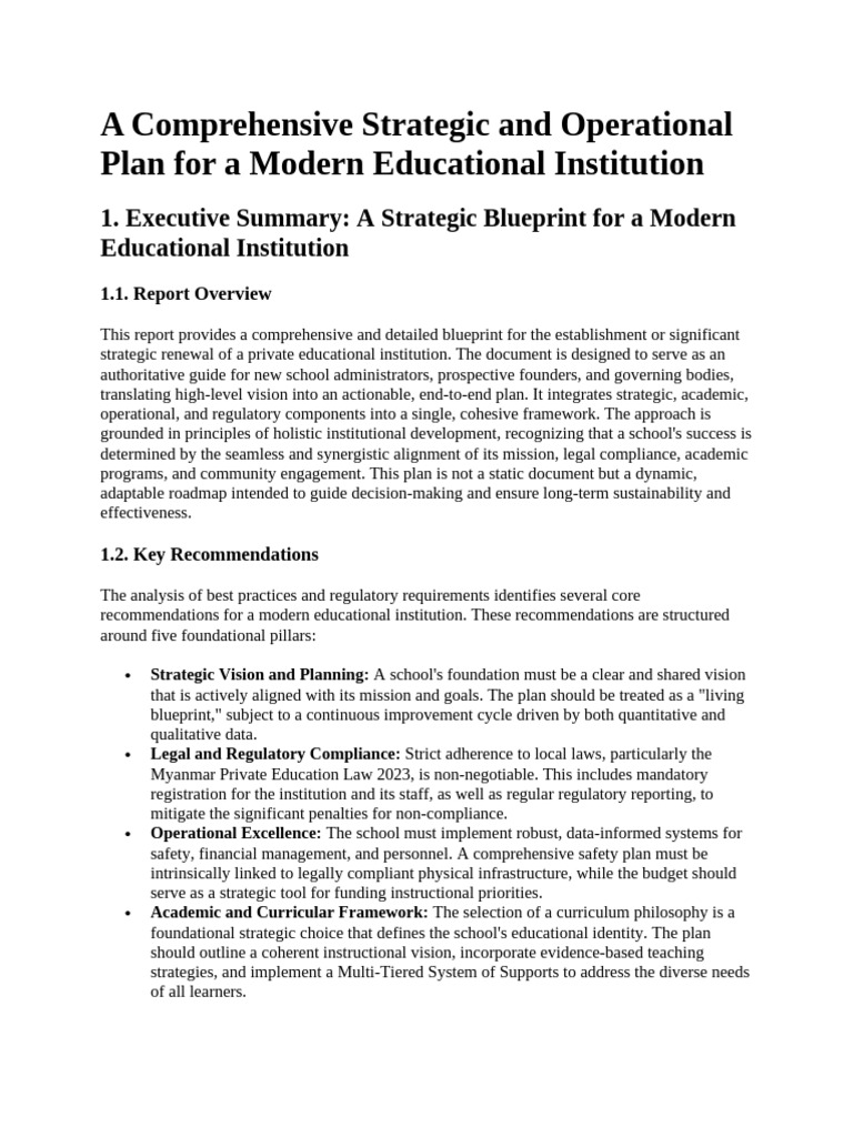 A Comprehensive Strategic and Operational Plan For A Modern Educational ...