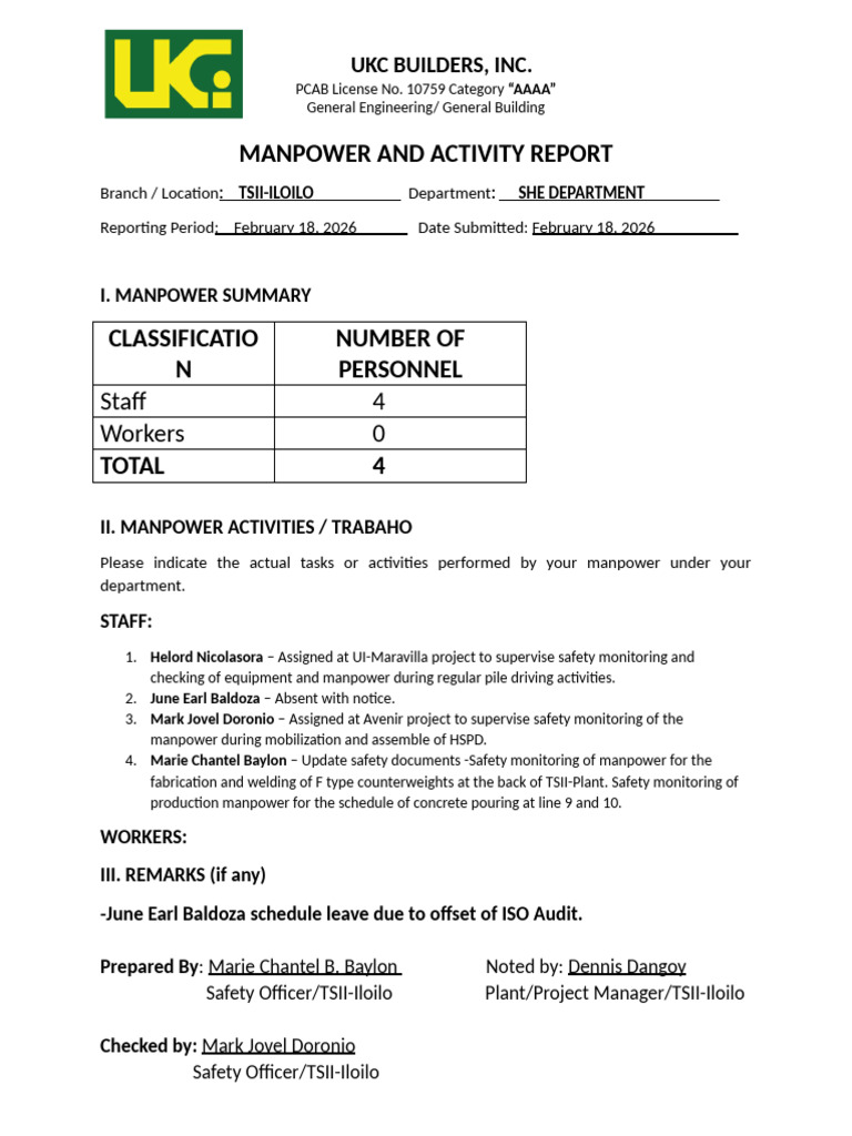 Manpower and Activity Report | PDF