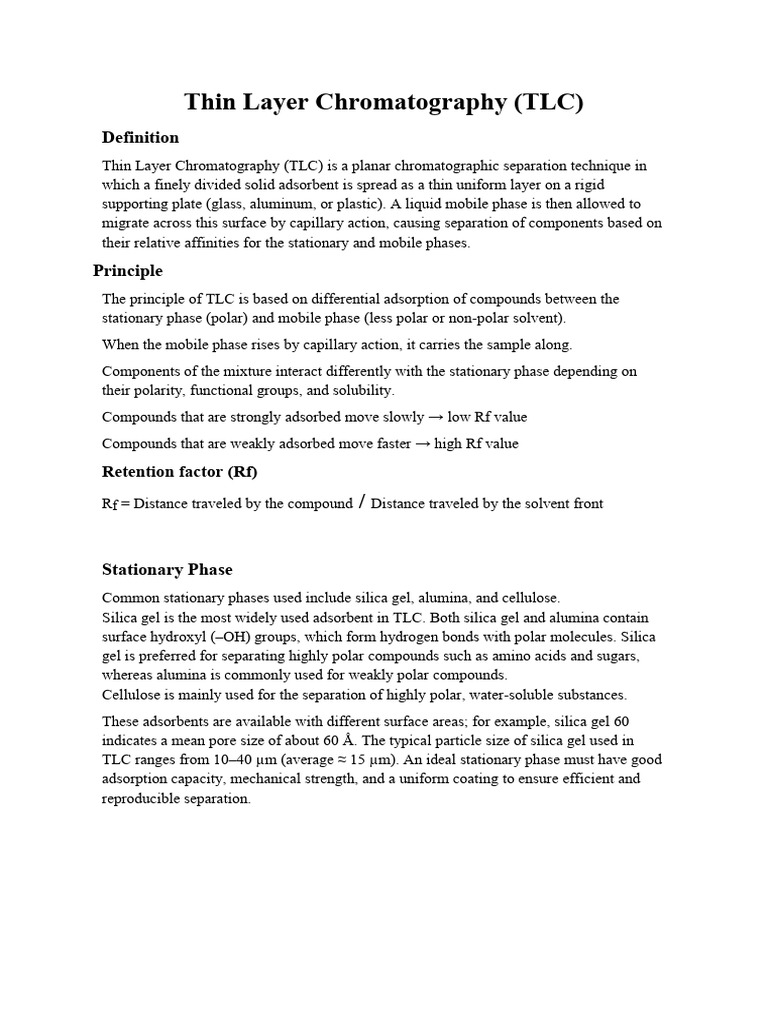 Thin Layer Chromatography (For Exams) | PDF | Thin Layer Chromatography ...