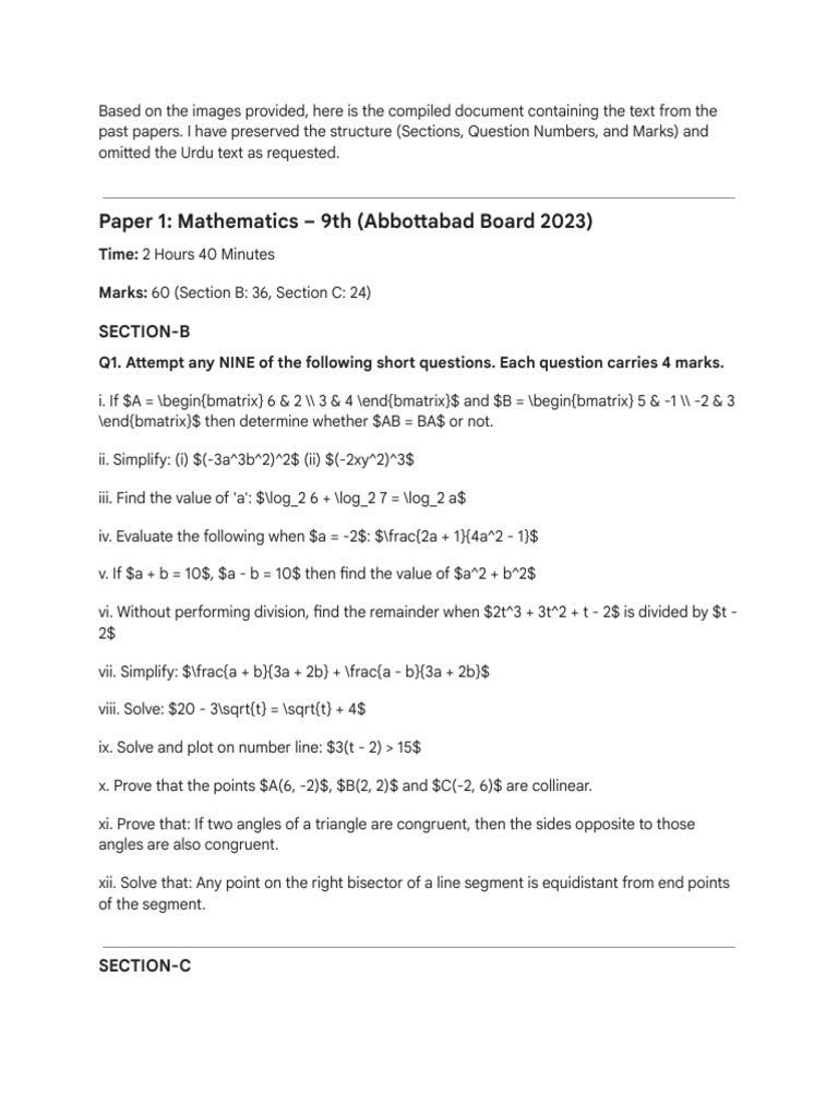 Past Papers Math | PDF | Triangle | Euclidean Geometry