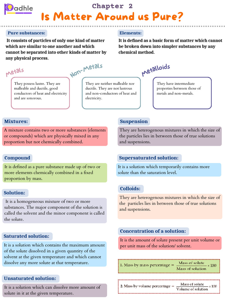 One Page Notes is Matter Around Us Pure | PDF | Mixture | Chemical ...