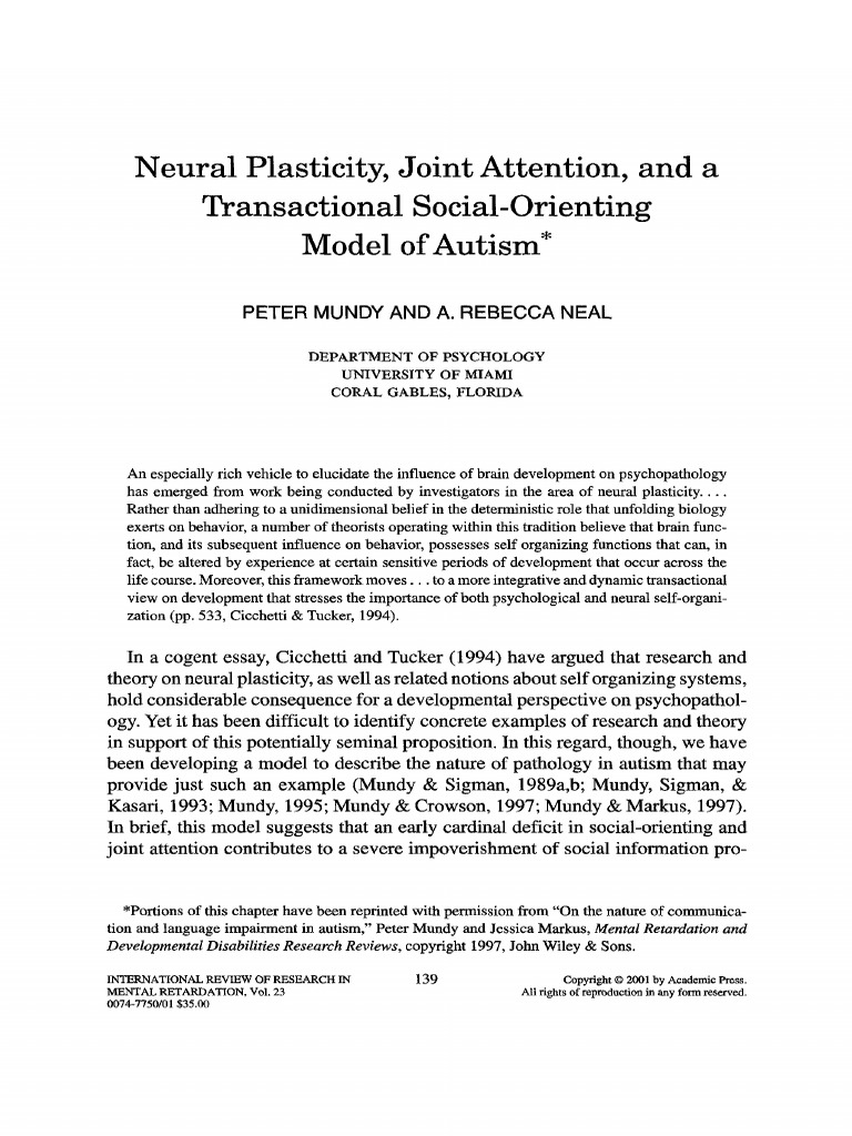 Neural Plasticity, Joint Attention, and A | PDF | Theory Of Mind ...