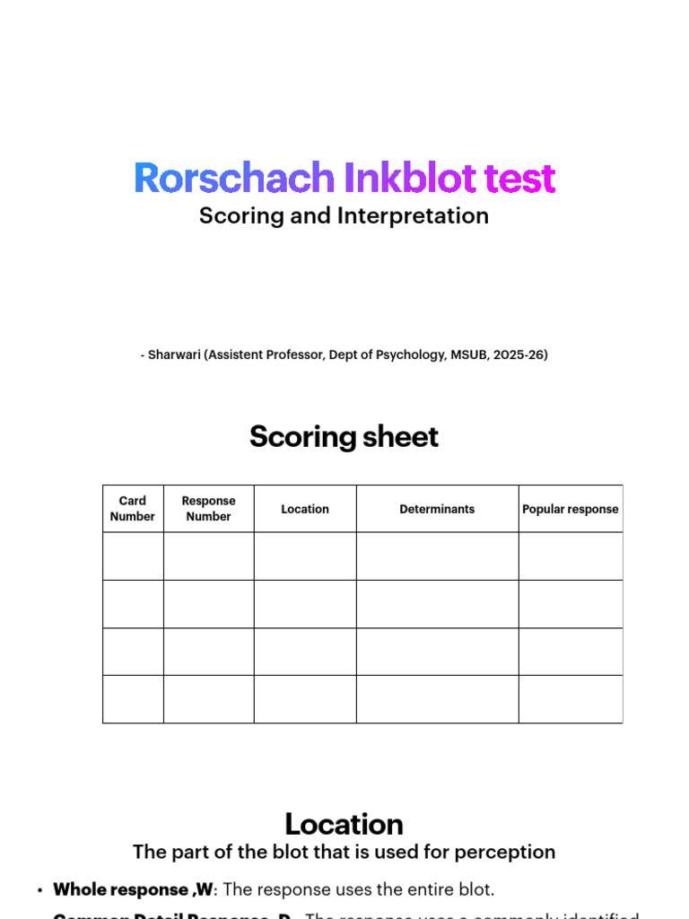 Rorschach - Scoring and Interpretation | PDF | Psychological Concepts ...