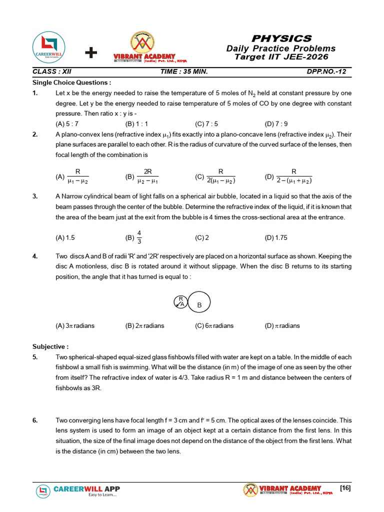 Physics: Daily Practice Problems | PDF | Optics | Electromagnetic Radiation