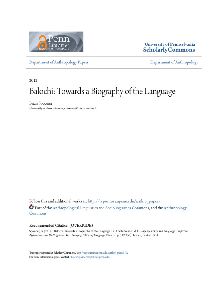 Balochi Towards a Biography of the Language | PDF | Persian Language ...