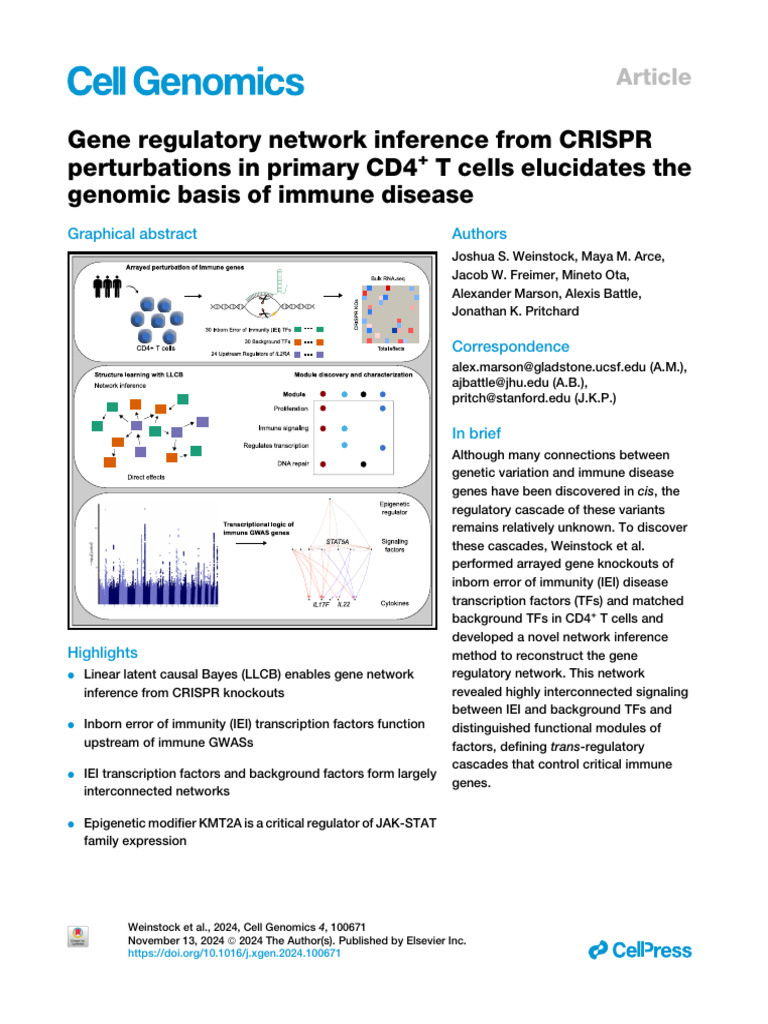 Gene Regulatory Network Inference From CRISPR Pert | PDF | Genome Wide ...