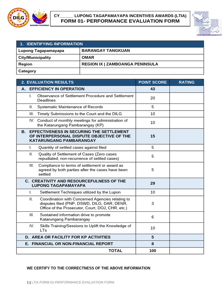 [VIEW ONLY] Form 01_ Performance Evaluation Form | PDF