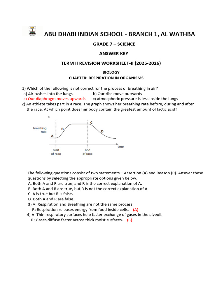 Grade 7 - Term 2 - Answer Key-Revision Worksheet 2 (2025-2026) | PDF ...