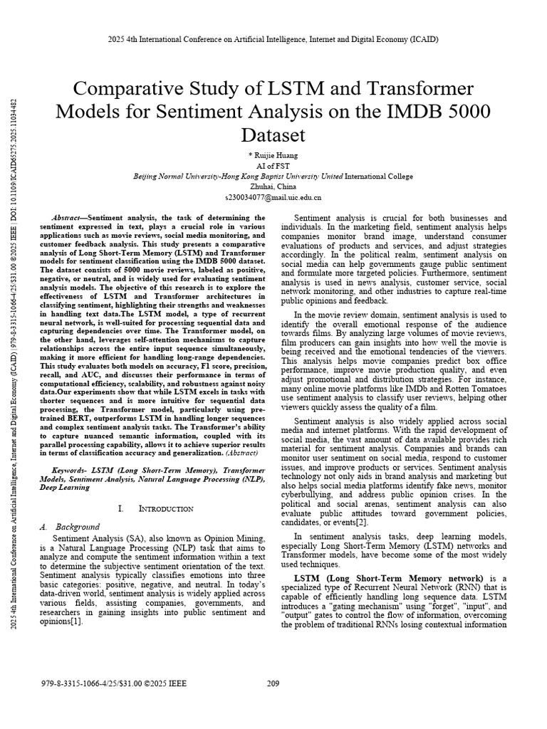 Comparative Study of LSTM and Transformer Models For Sentiment Analysis ...