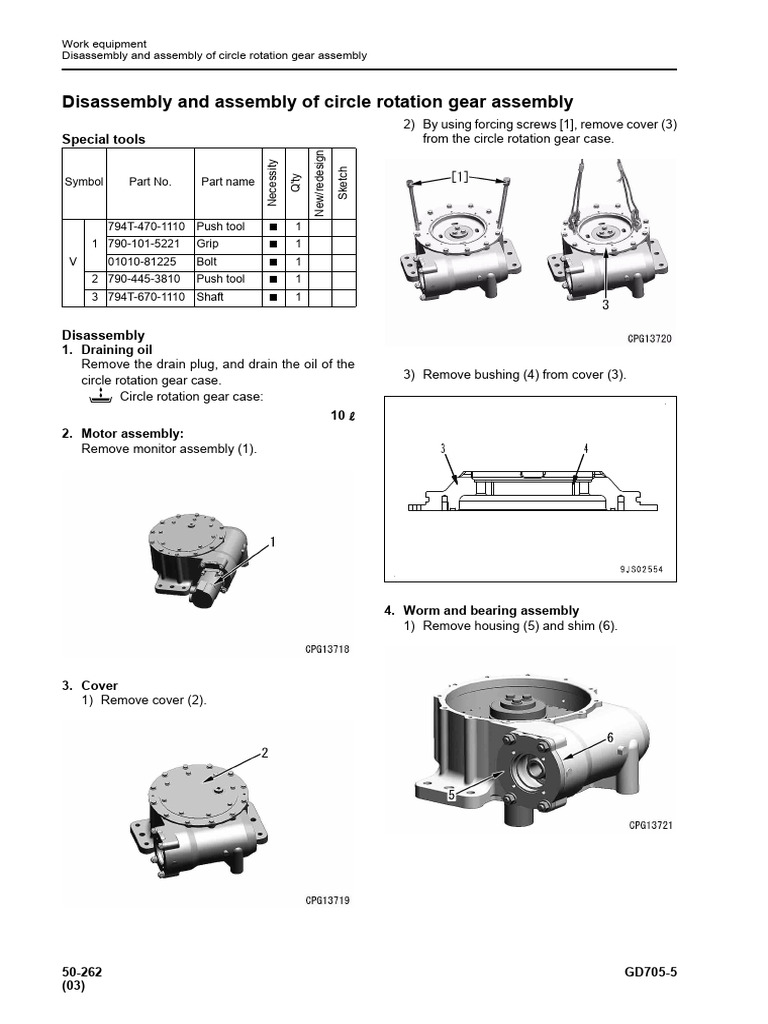 Disassembly and Assembly of Circle Rotation Gear Assembly GD705A | PDF ...