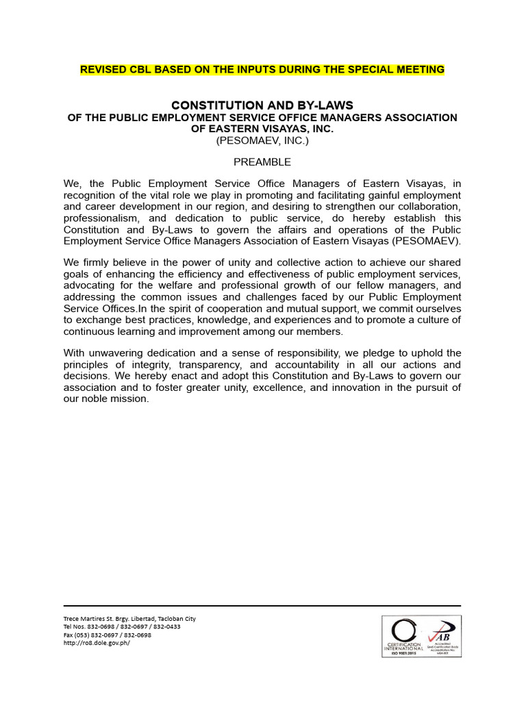 Pesomaev CBL Revised | PDF | Ratification | Board Of Directors