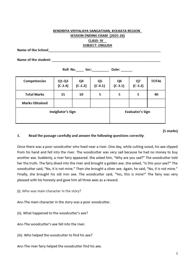 Class IV English Practice Set Answer Key (2) | PDF | Zoo | Languages