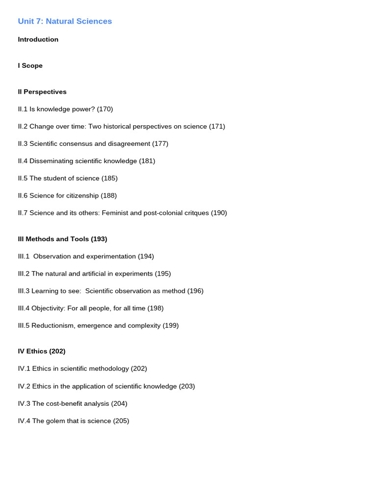 TOK Unit 7 Natural Sciences Notes Outline | PDF