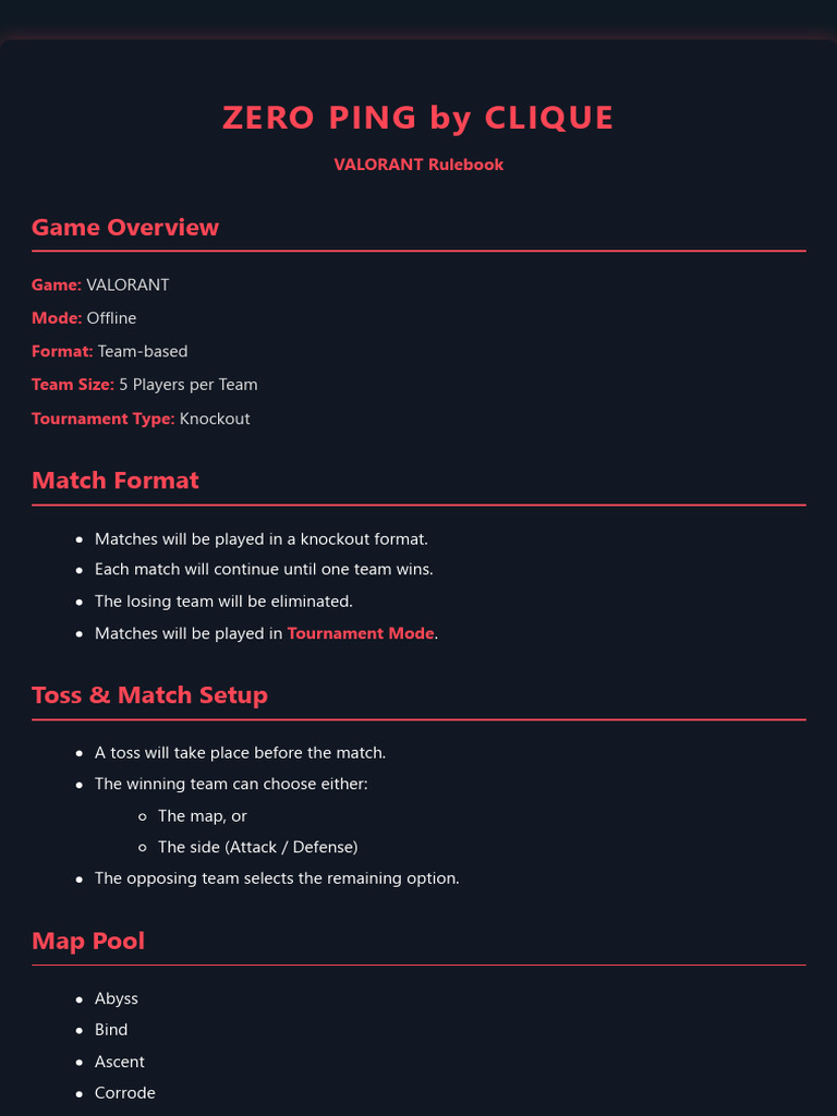 Zero Ping by Clique - Valorant Rulebook | PDF