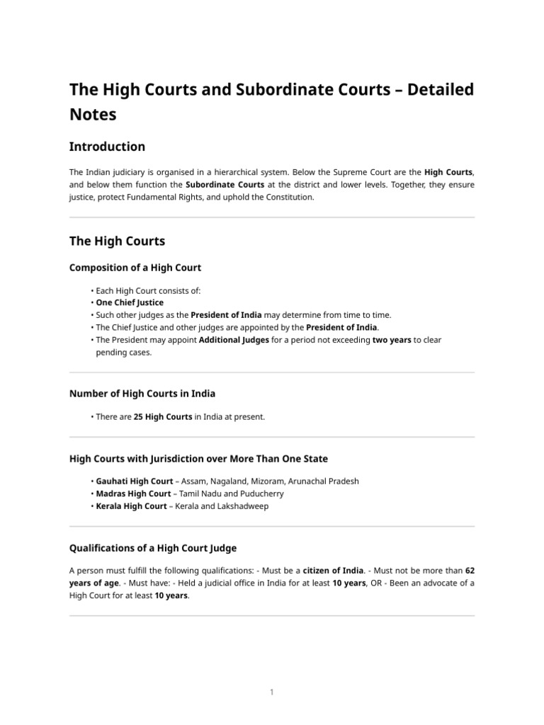 Civics - Chapter 5 - The High Courts and Subordinate Courts (Detailed ...
