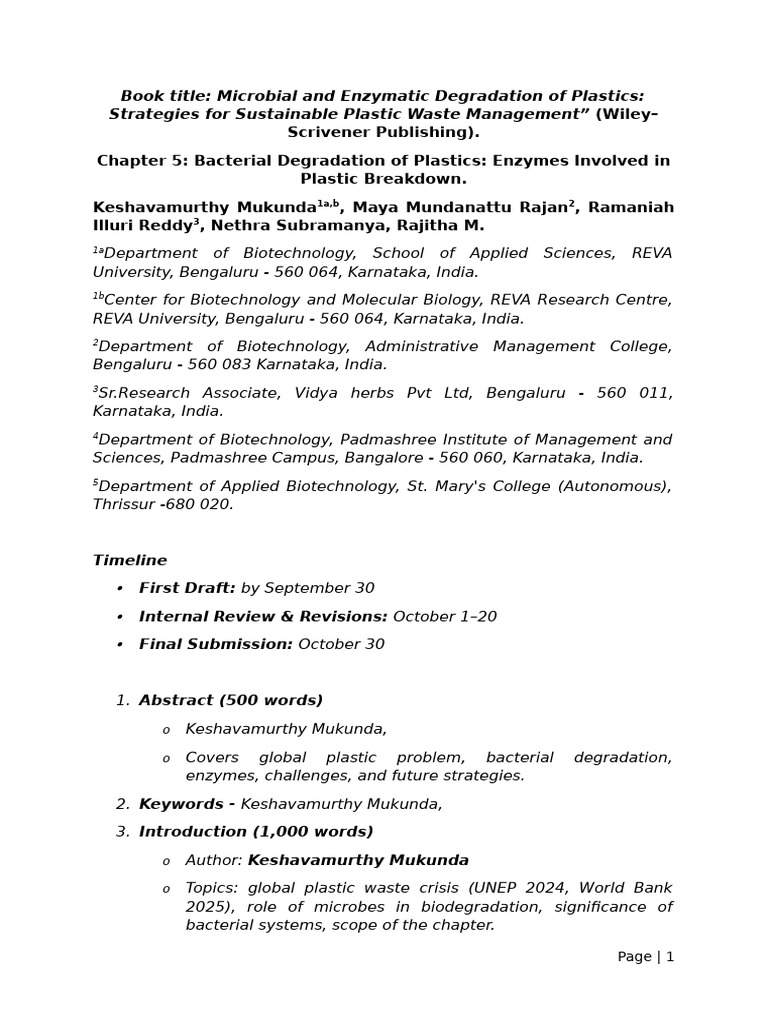 Outline - Chapter 5 Bacterial Degradation of Plastics Enzymes Involved ...