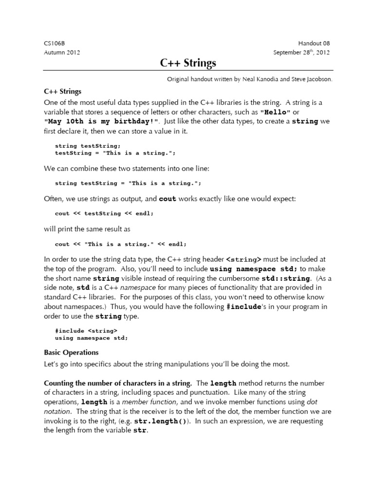 08 C++ Strings | PDF | C++ | String (Computer Science)