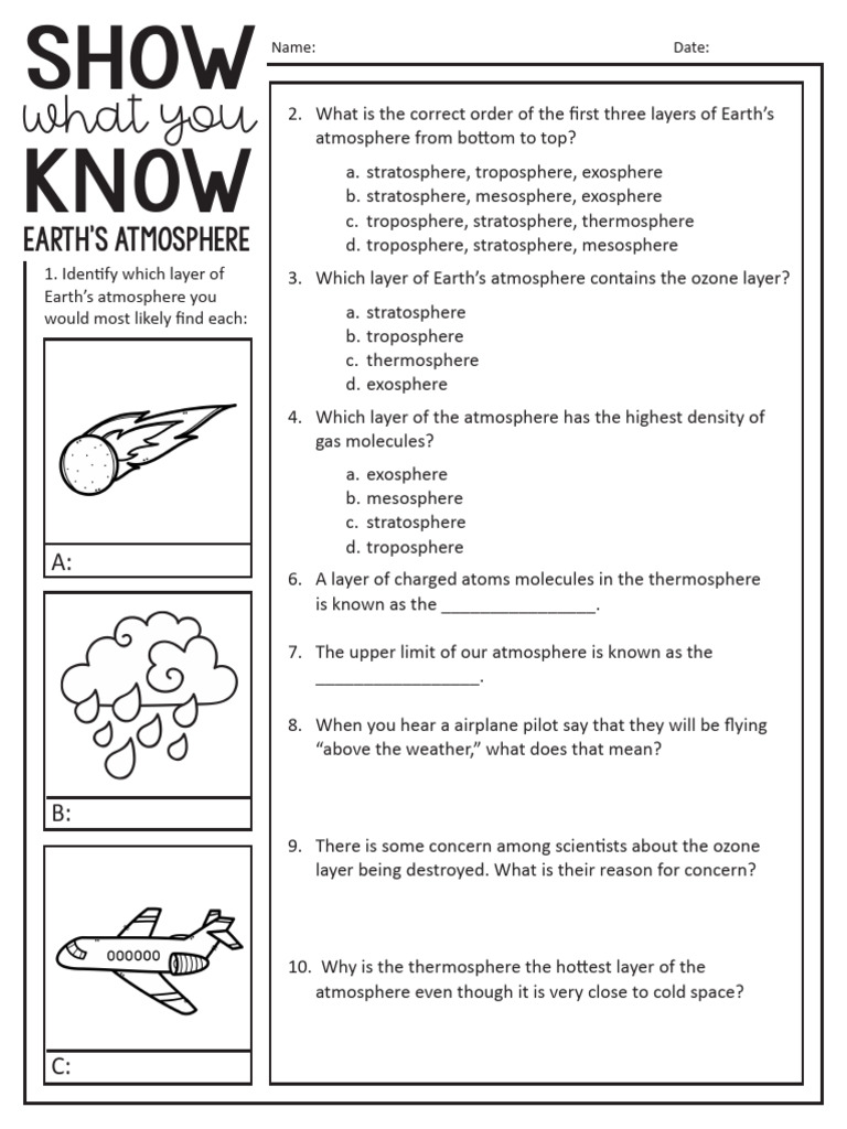 Earths Atmosphere Quiz | PDF | Atmosphere Of Earth | Stratosphere
