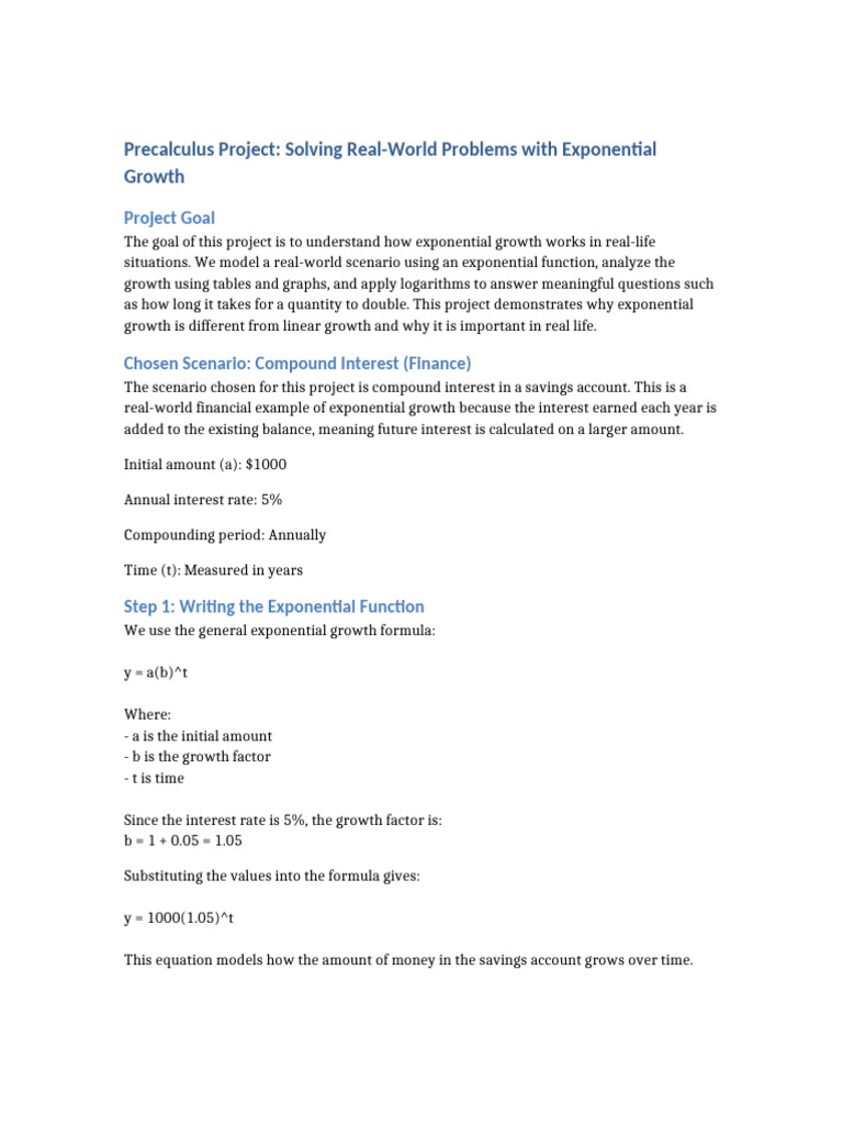 Exponential Growth Precalculus Project | PDF | Logarithm | Exponential ...