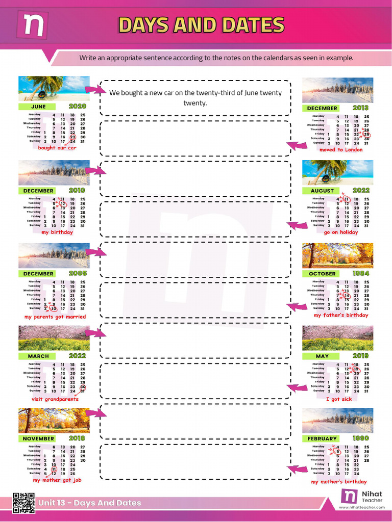 Unit 13 - Days and Dates Worksheet 2 | PDF