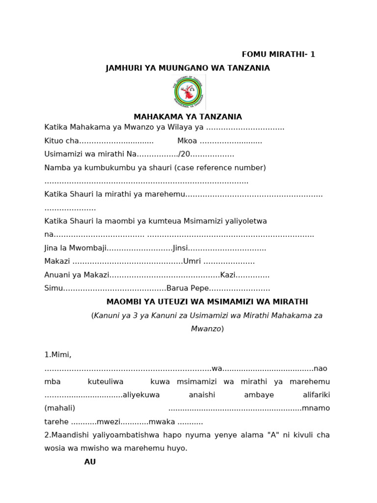 Fomu Mpya Mirathi. | PDF