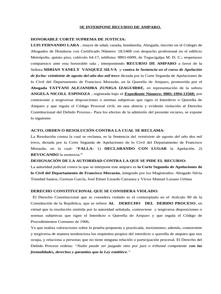 Recurso de Amparo | PDF | Queja | Apelación