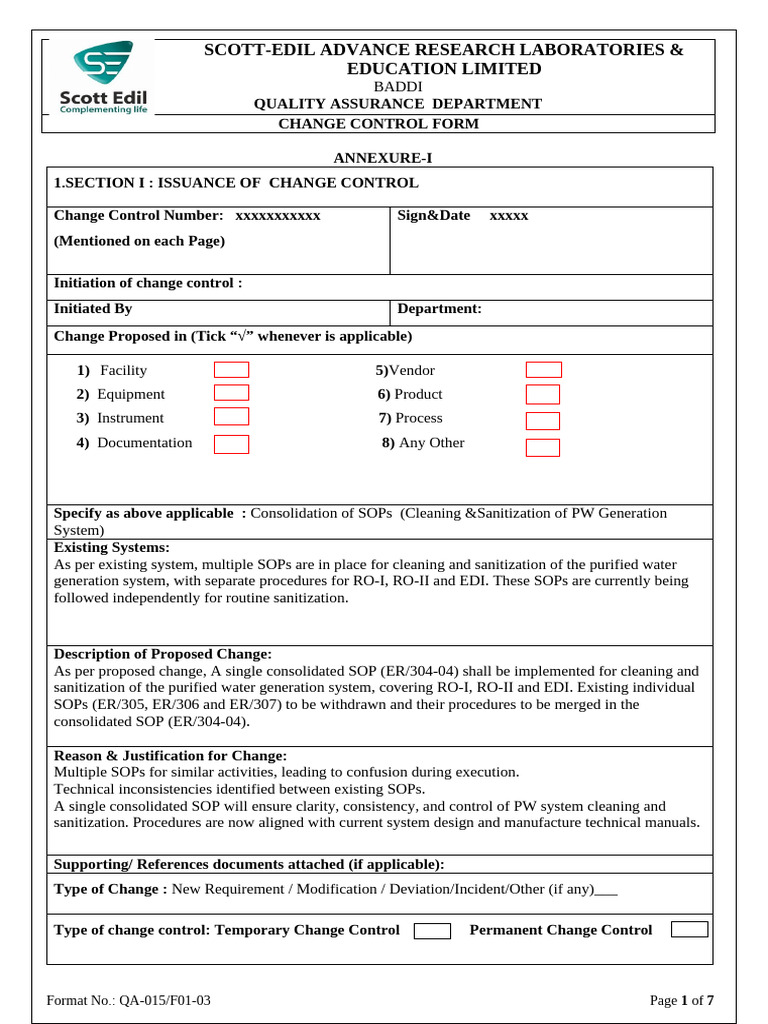 Change Control Form | PDF | Verification And Validation